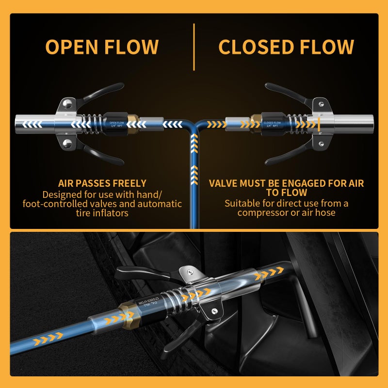 MIFMIA Locking Air Chuck  Heavy Duty with Six Steel Jaws  Locks onto Any Tire Valve  No Leaks or Pop-Offs  Rated to 150 PSI - Closed Flow - Image 5